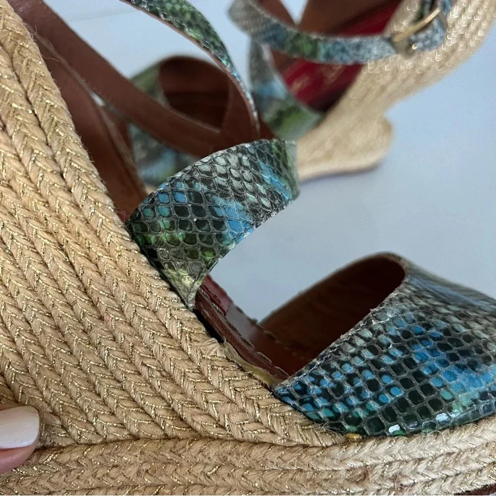 Paloma‎ Barcelo Snakeskin 4” Funky Shape Espadrille Wedge Strap Sandals size 10